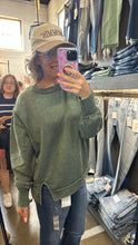 Load image into Gallery viewer, ARMY GREEN ACID WASH FLEECE LINED CREW