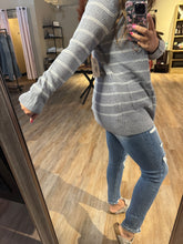 Load image into Gallery viewer, KATHY GREY & WHITE STRIPED CARDIGAN