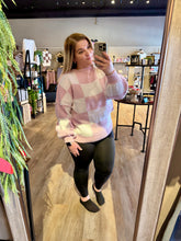 Load image into Gallery viewer, PINK AND WHITE CHECKERED SWEATER