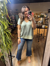 Load image into Gallery viewer, HEATHERED OLIVE VNECK TEE
