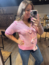 Load image into Gallery viewer, PINK & WHITE STRIPPED KNIT SWEATER