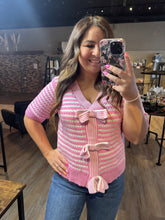 Load image into Gallery viewer, PINK & WHITE STRIPPED KNIT SWEATER