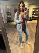 Load image into Gallery viewer, KATHY GREY & WHITE STRIPED CARDIGAN