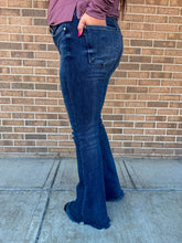 Load image into Gallery viewer, JUDY BLUE JESSIE DARK-WASH MID RISE DISTRESSED FLARE