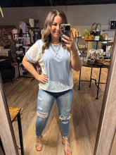 Load image into Gallery viewer, BRIDGERTON BLUE VINTAGE LACE TOP