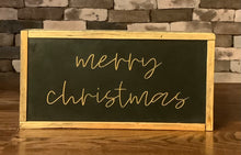 Load image into Gallery viewer, BLACK WITH GOLD LETTERS 6 1/8” X 11 1/8” MERRY CHRISTMAS SIGNS