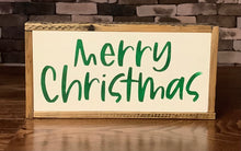 Load image into Gallery viewer, WHITE WITH GREEN LETTERS 6 1/8” X 11 1/8” MERRY CHRISTMAS SIGNS