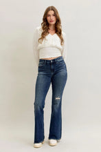 Load image into Gallery viewer, JUDY BLUE JESSIE DARK-WASH MID RISE DISTRESSED FLARE