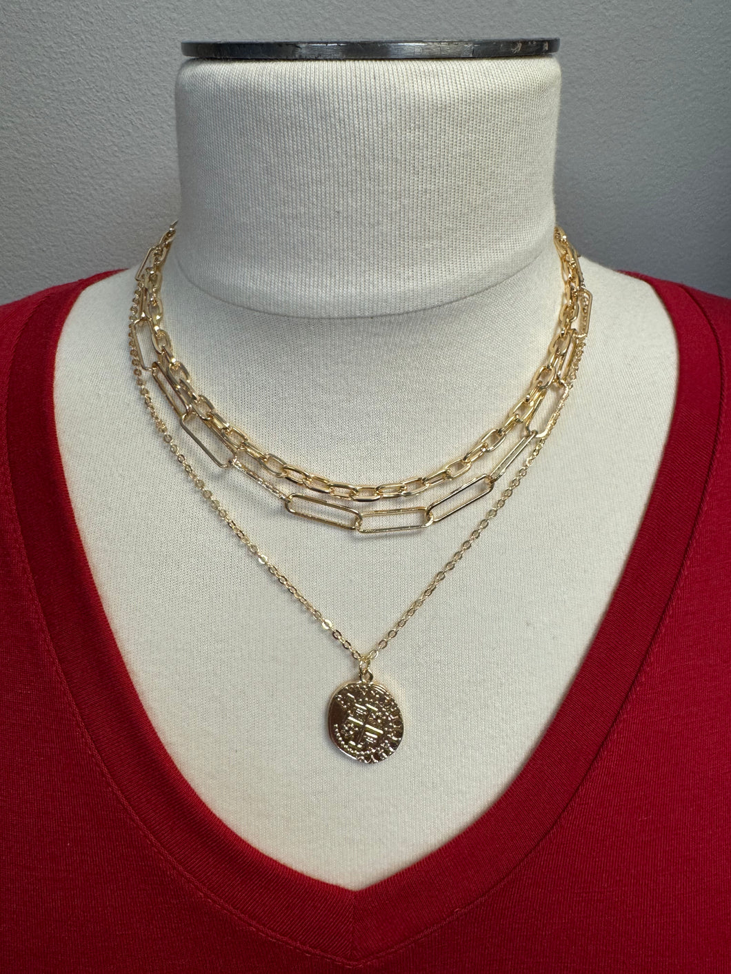 3 PIECE GOLD MEDALLION CHAIN NECKLACE SET
