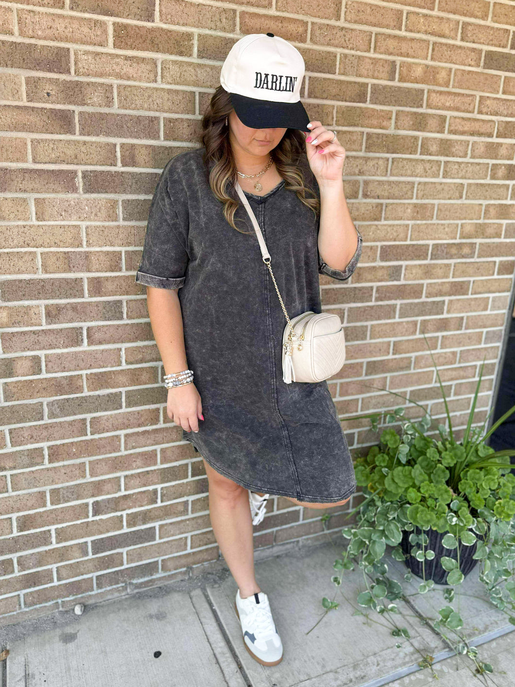 OVERSIZED ACID WASH ASH BLACK T-SHIRT DRESS