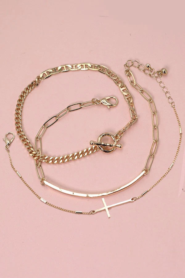 GOLD TRIO CROSS BRACELET SET