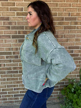 Load image into Gallery viewer, SAGE ACID WASH CROPPED SHACKET
