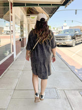 Load image into Gallery viewer, OVERSIZED ACID WASH ASH BLACK T-SHIRT DRESS
