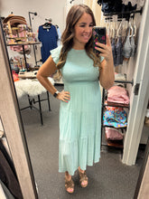 Load image into Gallery viewer, MINT SMOCKED MIDI DRESS
