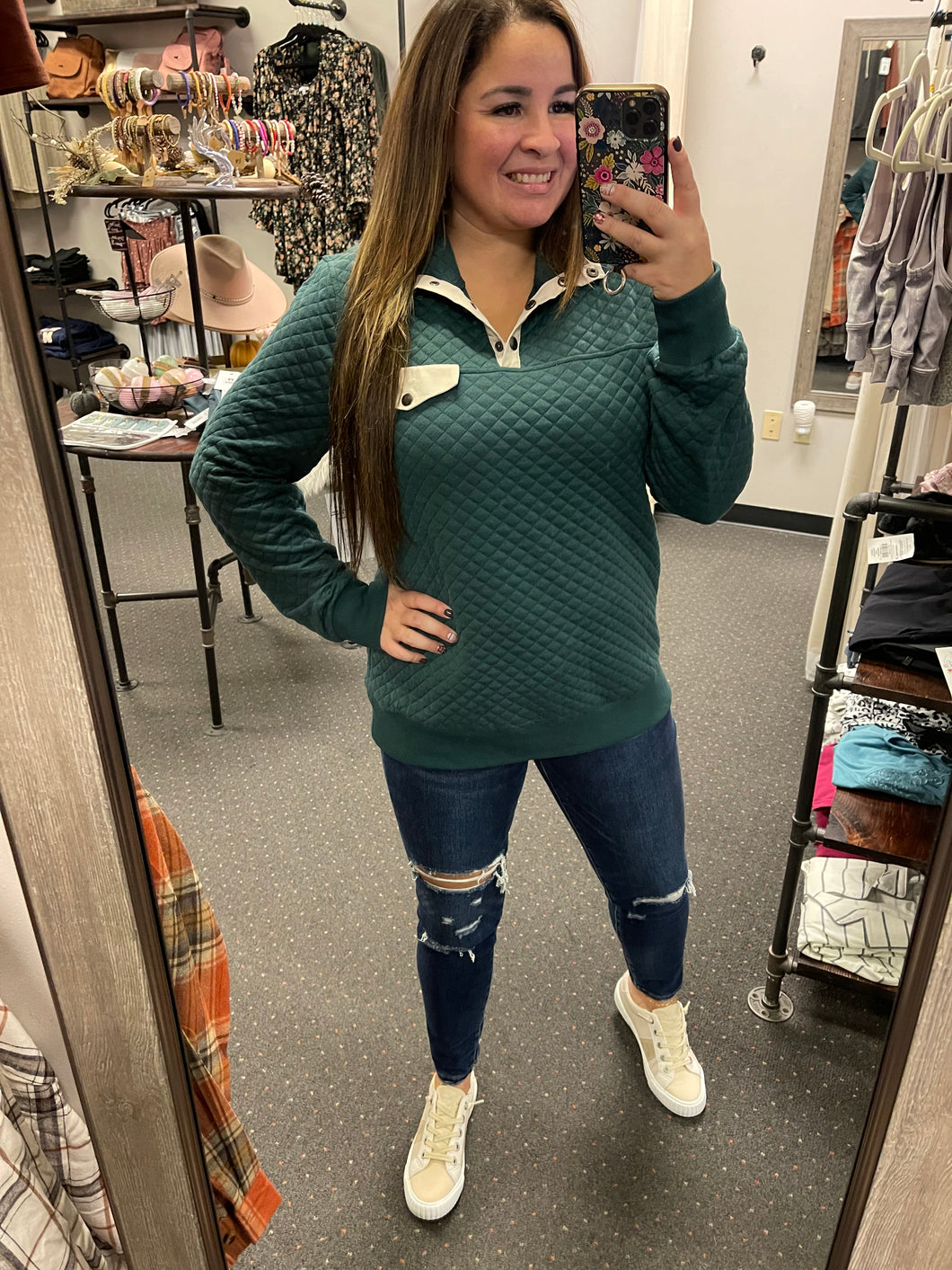 HUNTER GREEN QUILTED PULLOVER