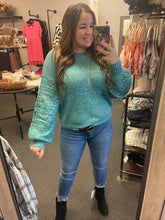 Load image into Gallery viewer, SEA GREEN CABLE KNIT SWEATER
