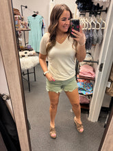 Load image into Gallery viewer, RISEN BAILEY OLIVE DENIM SHORTS
