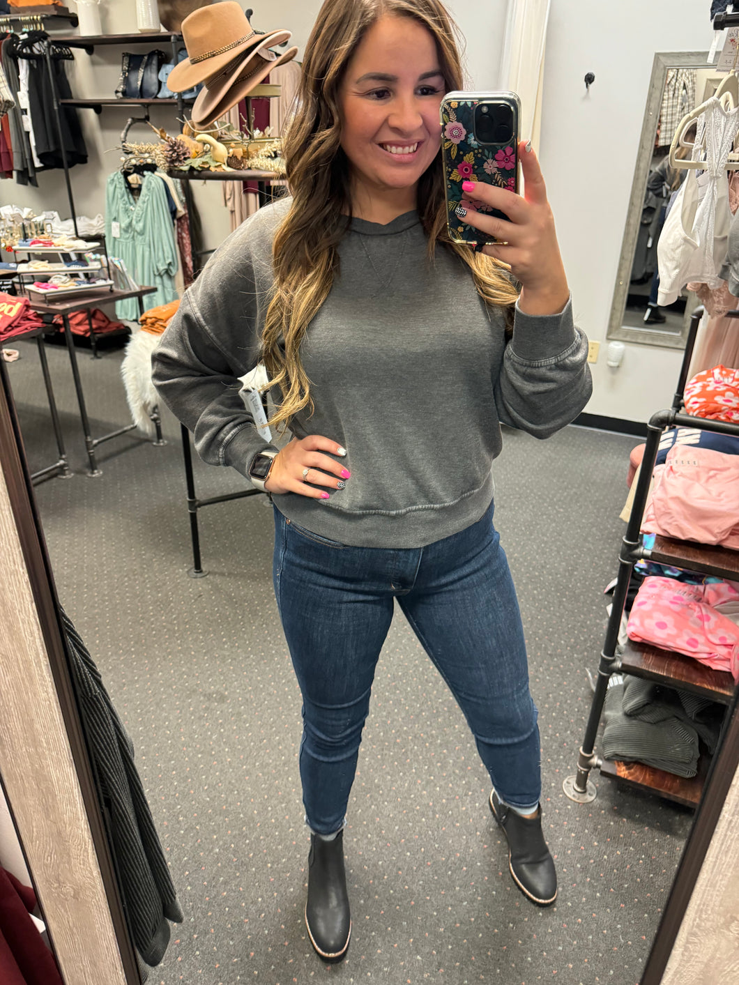 HEATHER GREY CROPPED PULLOVER