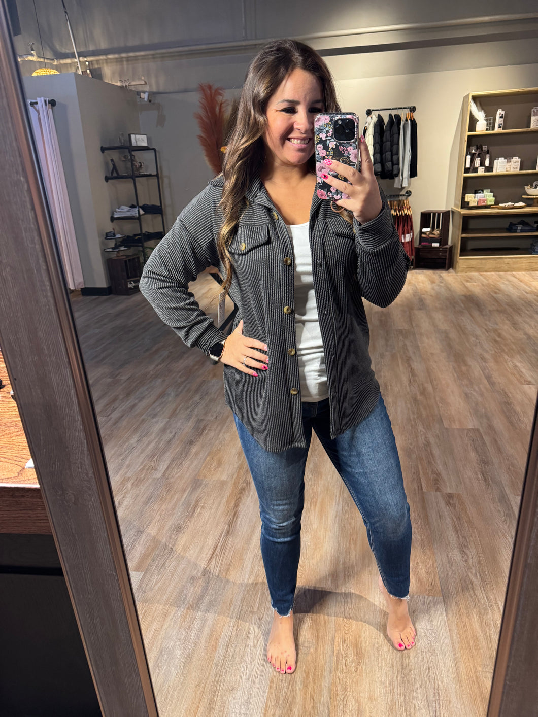 CHARCOAL CORDED SHACKET