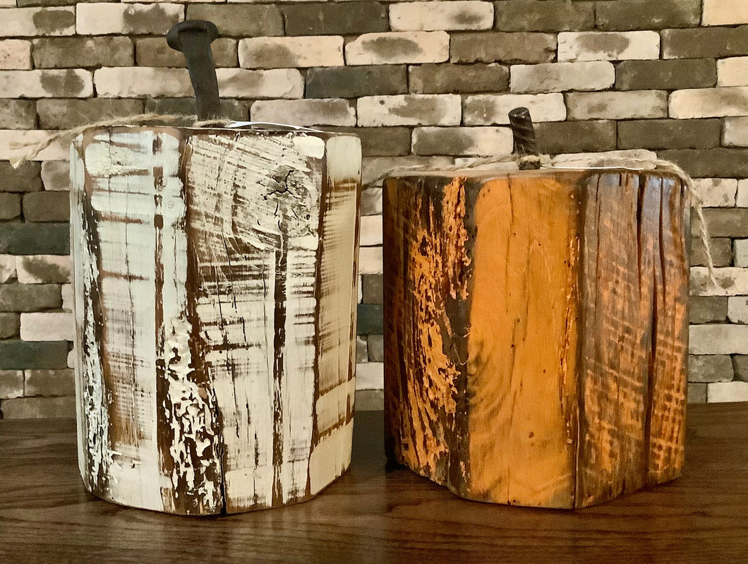 LARGE WOODEN PUMPKINS WITH IRON HANDLE