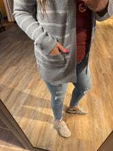 Load image into Gallery viewer, KATHY GREY &amp; WHITE STRIPED CARDIGAN
