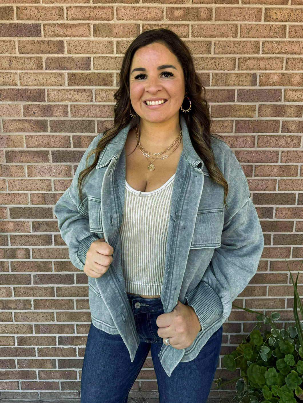 SAGE ACID WASH CROPPED SHACKET