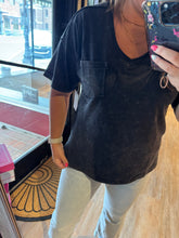 Load image into Gallery viewer, BLACK MINERAL-WASHED V-NECK TEE
