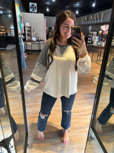 Load image into Gallery viewer, FLORAL + OLIVE COLOR BLOCK TOP
