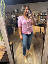 Load image into Gallery viewer, PINK &amp; WHITE STRIPPED KNIT SWEATER
