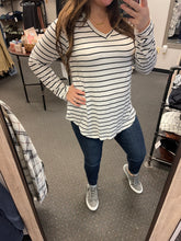 Load image into Gallery viewer, IVORY &amp; BLACK STRIPE LONG SLEEVE TOP
