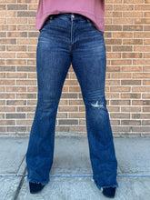 Load image into Gallery viewer, JUDY BLUE JESSIE DARK-WASH MID RISE DISTRESSED FLARE
