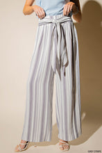 Load image into Gallery viewer, GREY &amp; WHITE STRIPE WIDE LEG PANTS
