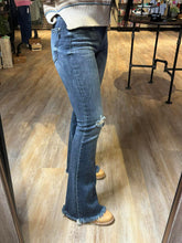 Load image into Gallery viewer, JUDY BLUE JESSIE DARK-WASH MID RISE DISTRESSED FLARE
