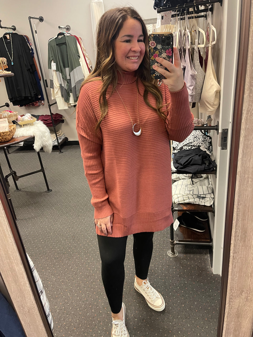 MINERAL MAUVE RIBBED KNIT TUNIC SWEATER