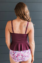 Load image into Gallery viewer, OCEAN BREEZE PEPLUM TANKINI SWIM TOP-PLUM RIBBED
