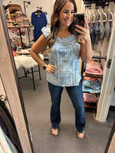 Load image into Gallery viewer, BLUE MEADOW RUFFLE TOP
