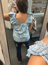 Load image into Gallery viewer, BLUE MEADOW RUFFLE TOP
