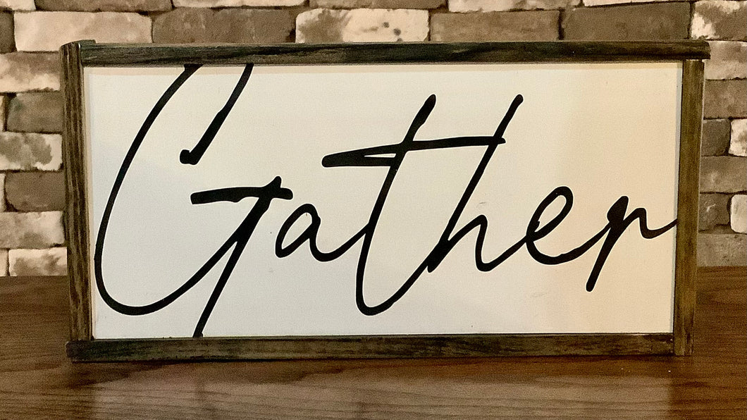 WHITE GATHER CURSIVE SIGN