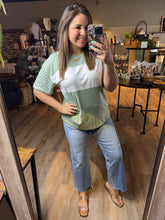 Load image into Gallery viewer, SAGE &amp; STRIPES COLORBLOCK TOP
