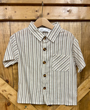 Load image into Gallery viewer, TODDLER WHITE GREY AND TAN STRIPED BUTTON UP
