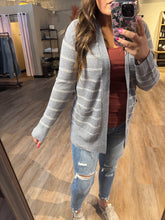 Load image into Gallery viewer, KATHY GREY &amp; WHITE STRIPED CARDIGAN
