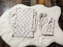 Load image into Gallery viewer, TAN AND WHITE CHECKERED PJ SET
