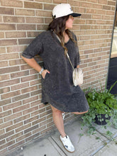 Load image into Gallery viewer, OVERSIZED ACID WASH ASH BLACK T-SHIRT DRESS
