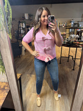 Load image into Gallery viewer, PINK &amp; WHITE STRIPPED KNIT SWEATER
