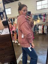 Load image into Gallery viewer, DARK RUST ACID WASH FLEECE LINED CREW
