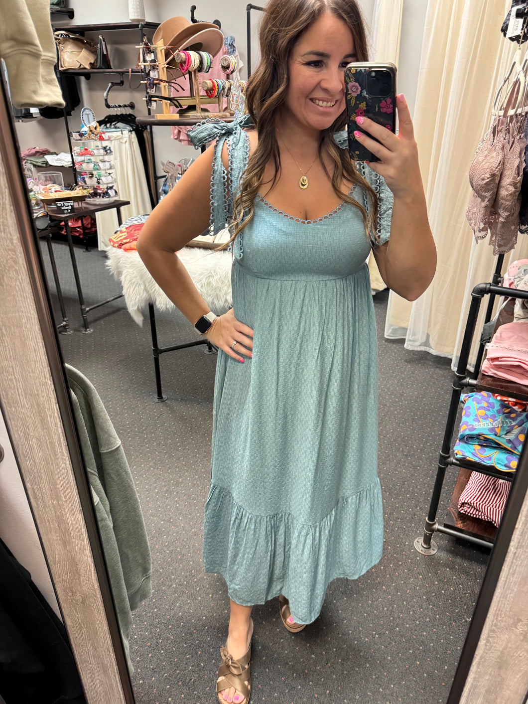 ROBINS EGG TEXTURED MIDI DRESS