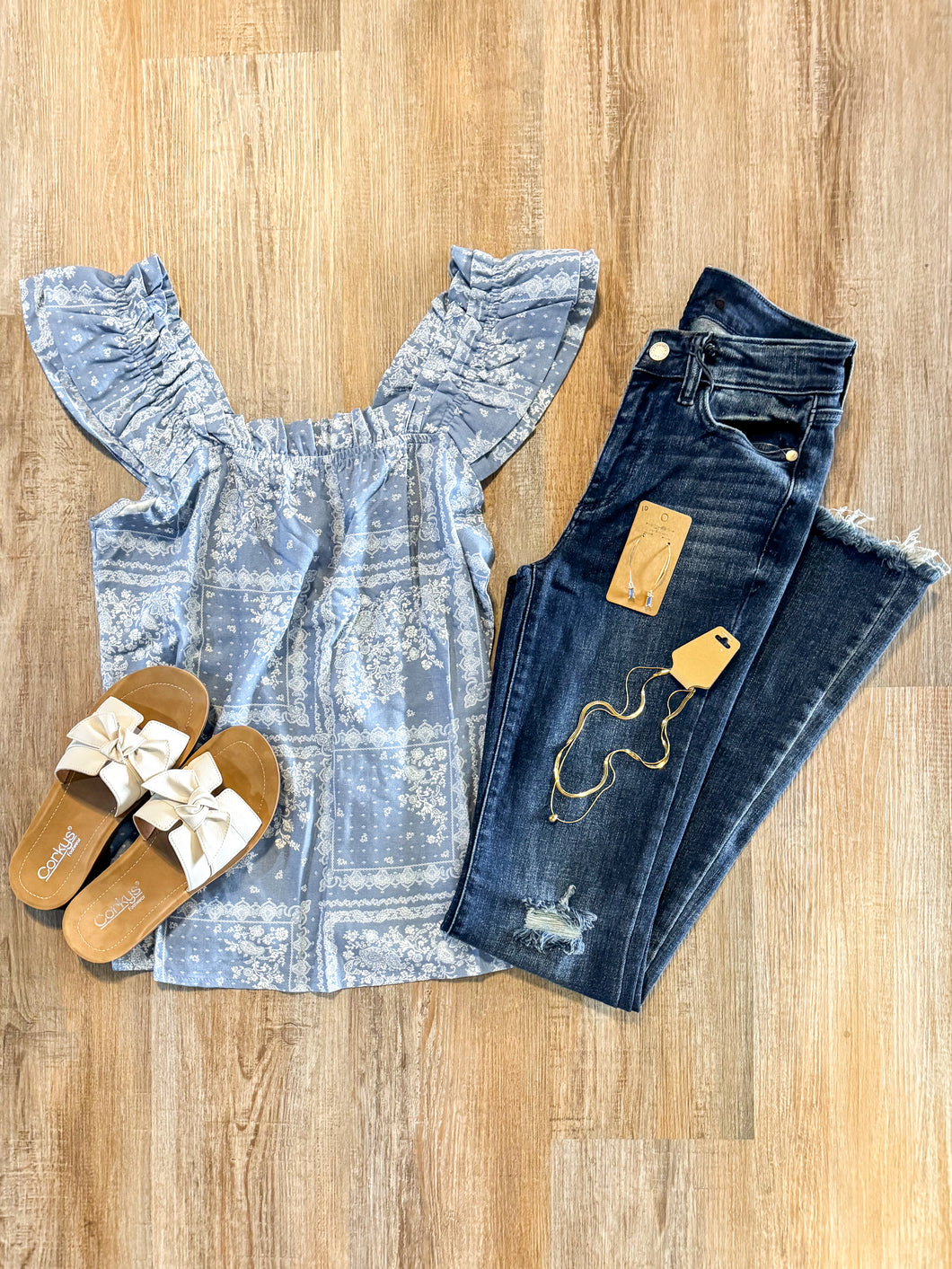 BLUE MEADOW RUFFLE TOP