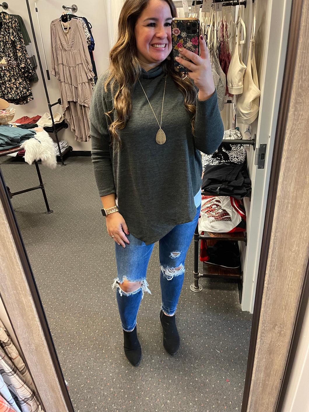 OLIVE ASYMMETRICAL SWEATER