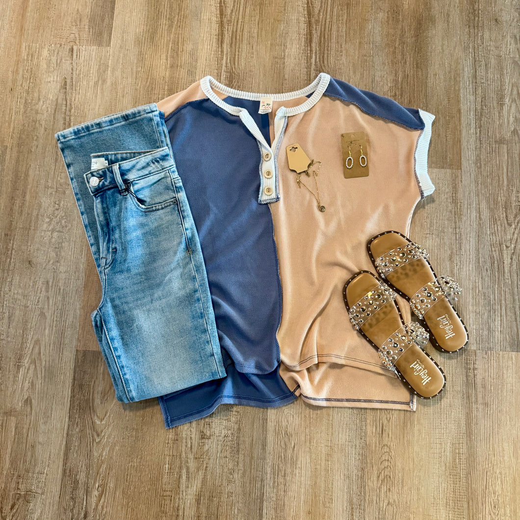 RIBBED COLOR BLOCK TOP