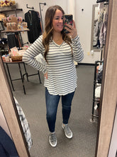 Load image into Gallery viewer, IVORY &amp; BLACK STRIPE LONG SLEEVE TOP
